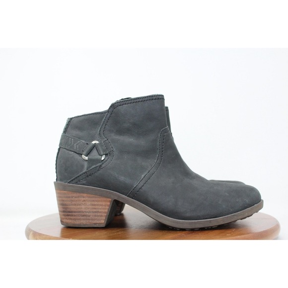Teva Boots Womens Size 8.5 Black Foxy Ankle Boot Leather Stacked Heel 1006317 - Picture 1 of 12